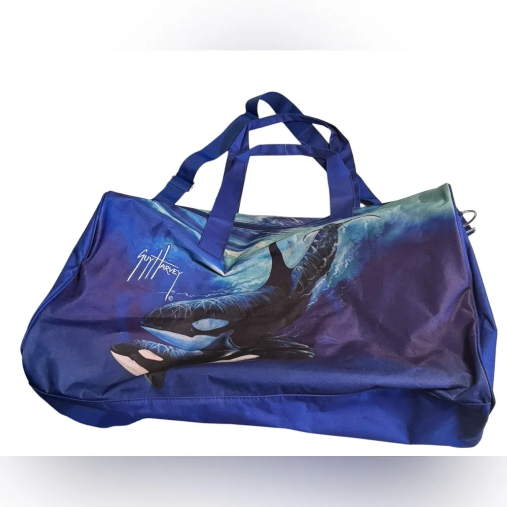 Guy Harvey Artist Whales Painting Art Blue Large Duffel Bag MINT NWT Sea World